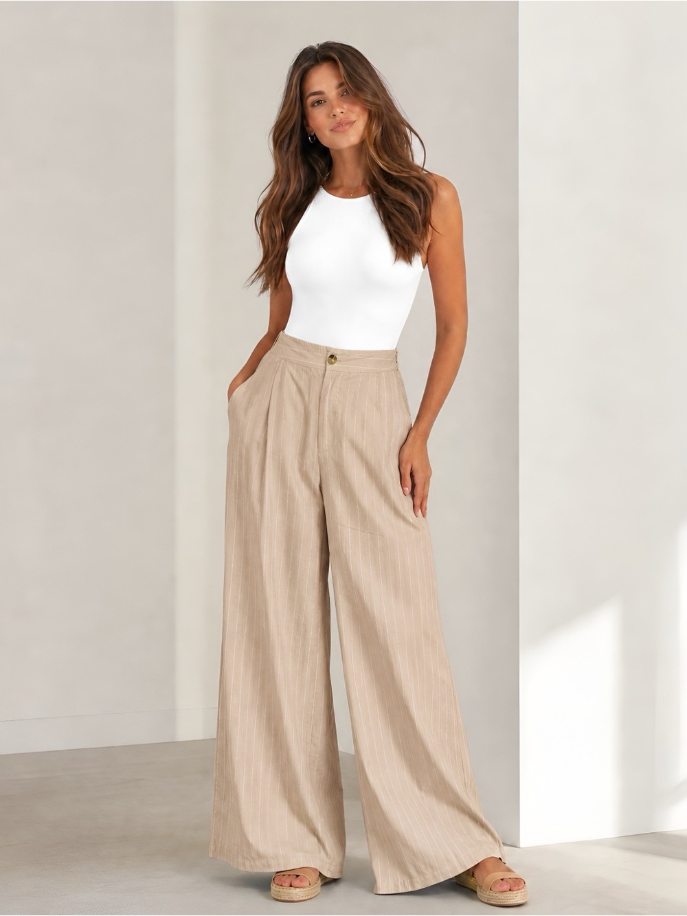 PrettyLittleThing Beige Wide Leg Pants